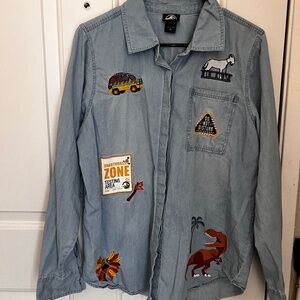 Box Lunch Jurassic Park Original 1993 Movie Thin Denim Button Down Size Medium